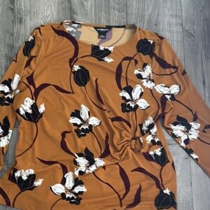 Mustard Floral Knot-Front Long Sleeve Top